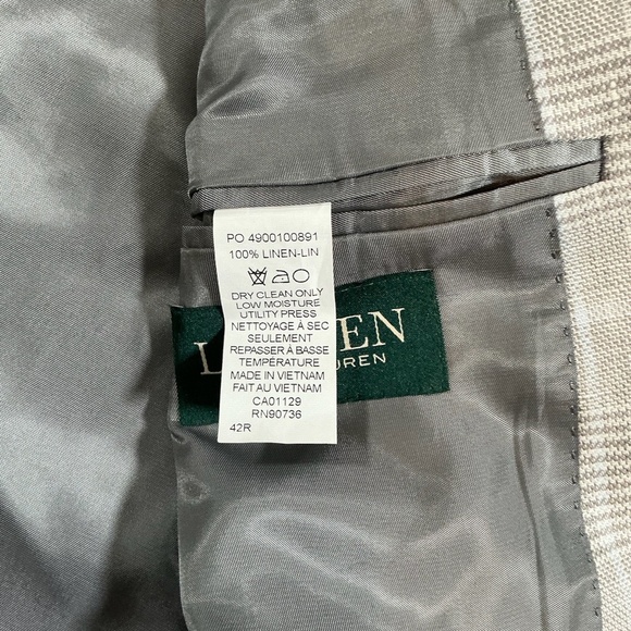 Lauren Ralph Lauren Men’s Plaid Linen Blazer Sport Coat Beige Gray 42R - Picture 14 of 14